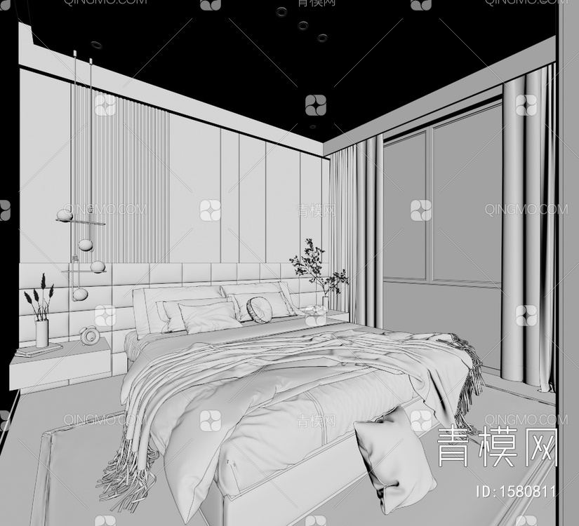 1极简卧室 卫生间出图3D模型下载【ID:1580811】