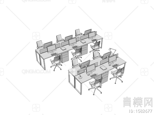 办公桌椅 员工办公桌 电脑桌椅3D模型下载【ID:1582677】