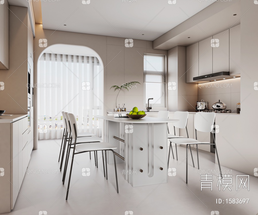 家居客餐厅 开放式厨房3D模型下载【ID:1583697】