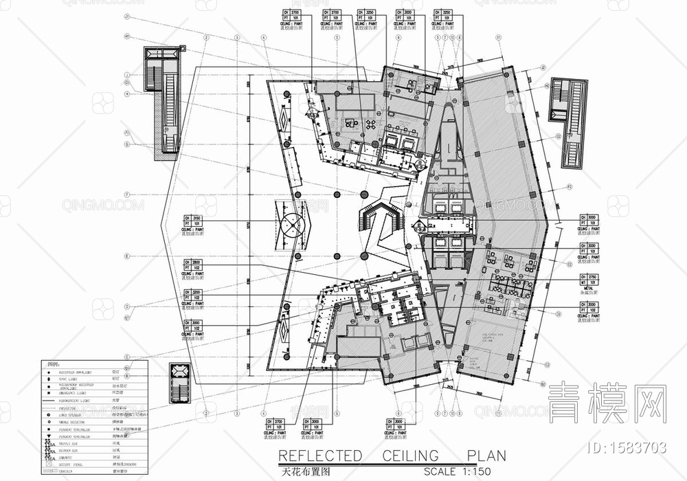 某酒店大堂公区CAD施工图 前台接待 大堂吧 公区 电梯厅【ID:1583703】