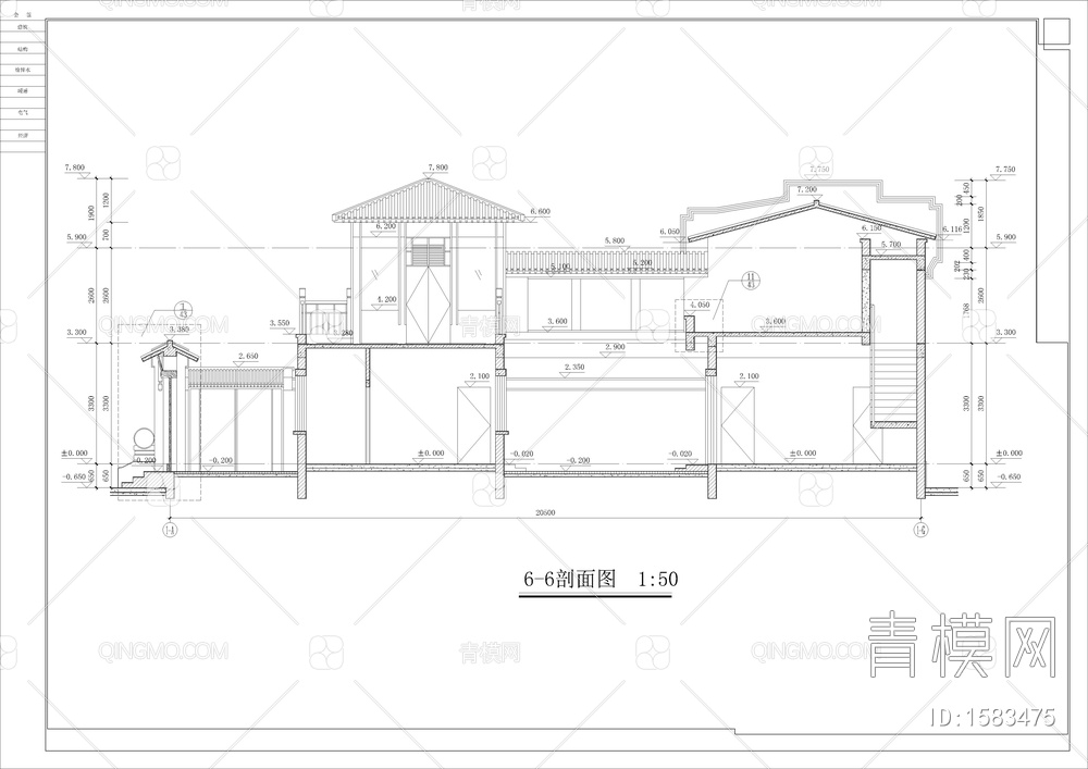 二层仿古式四合院建筑图【ID:1583475】