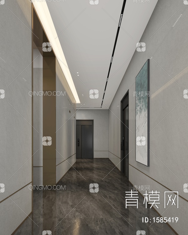 电梯间 公区 入户走廊3D模型下载【ID:1585419】