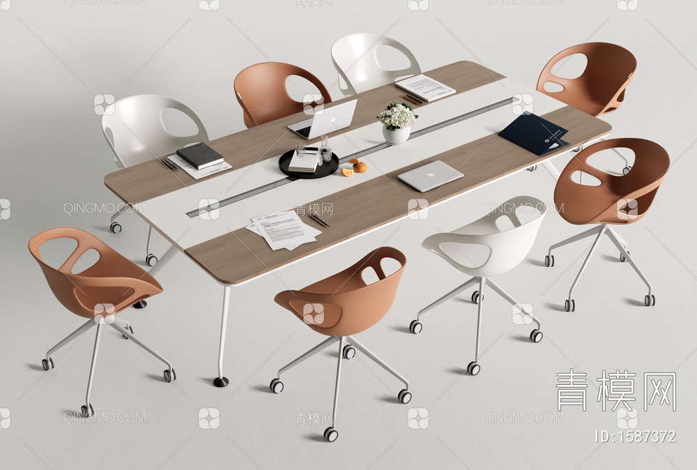 会议桌椅组合 洽谈桌椅SU模型下载【ID:1587372】