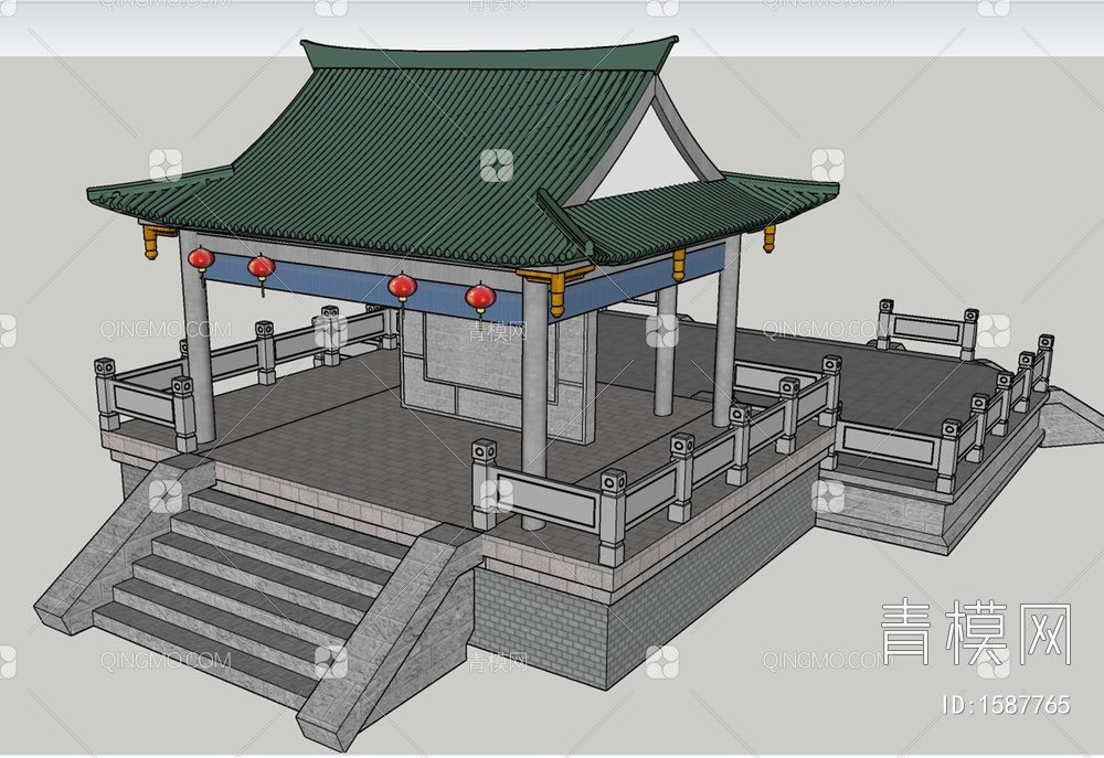 古建筑 寺庙SU模型下载【ID:1587765】