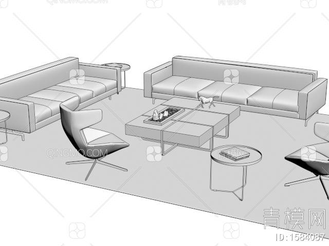 办公沙发茶几组合 皮革沙发3D模型下载【ID:1584087】