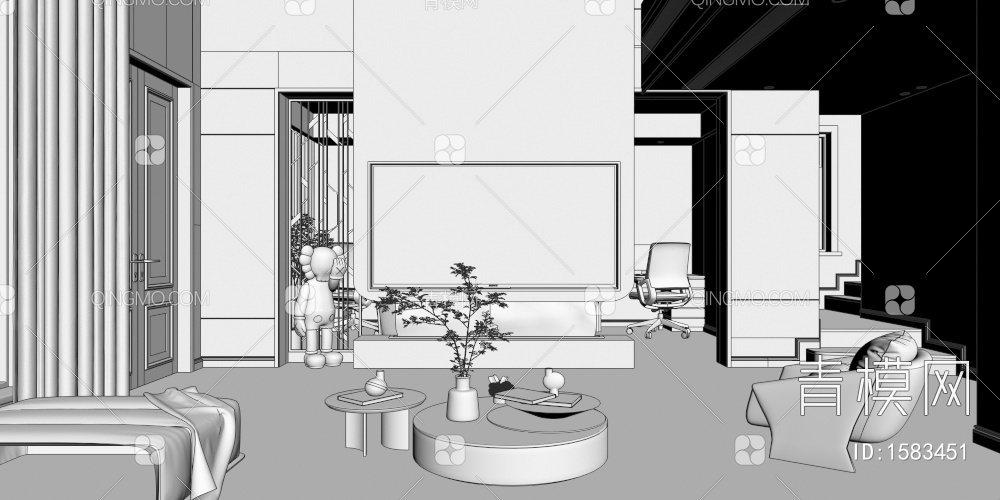 别墅客厅 娱乐室3D模型下载【ID:1583451】