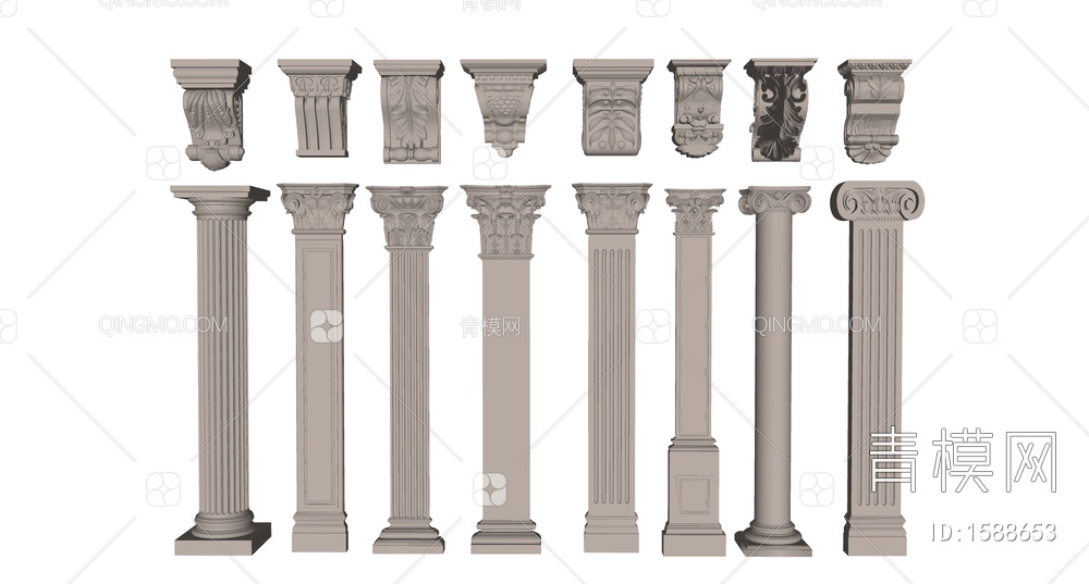 罗马柱 方形柱 石膏柱SU模型下载【ID:1588653】