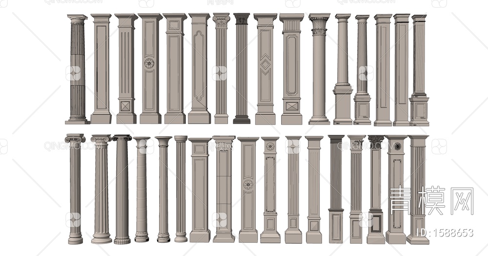 罗马柱 方形柱 石膏柱SU模型下载【ID:1588653】