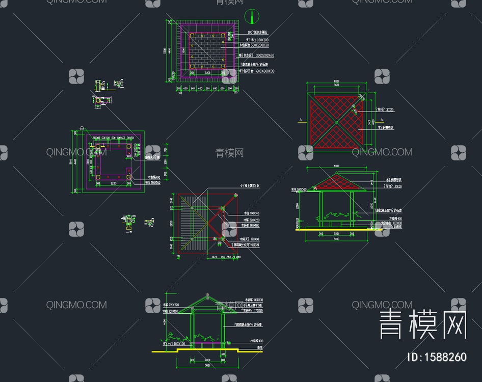 各式亭子施工图集【ID:1588260】