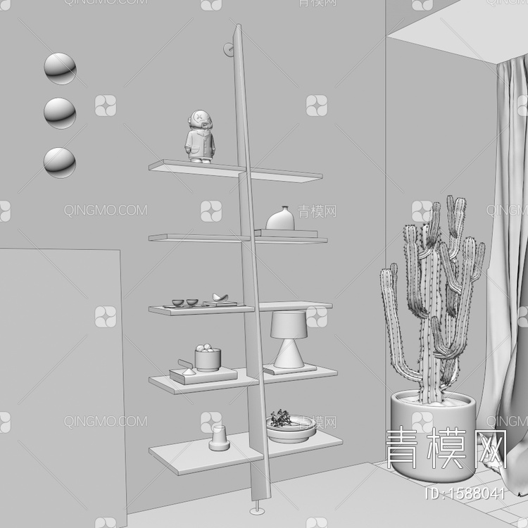 梯子，书架，斜靠，装饰架3D模型下载【ID:1588041】