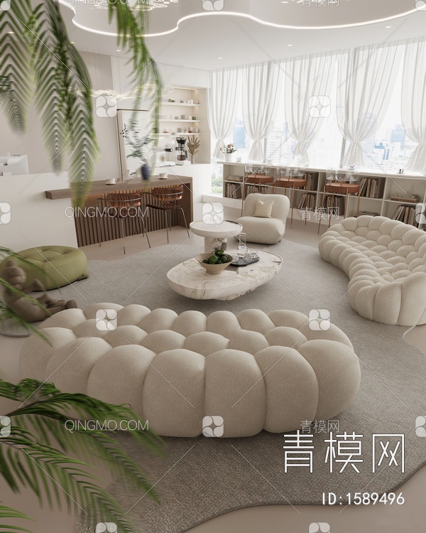 茶水间 沙发 吧台3D模型下载【ID:1589496】