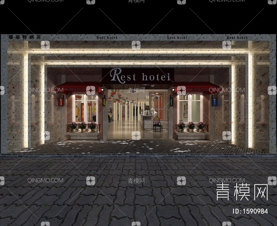 酒店门头 大厅3D模型下载【ID:1590984】