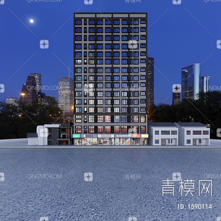 酒店公寓外观3D模型下载【ID:1590114】