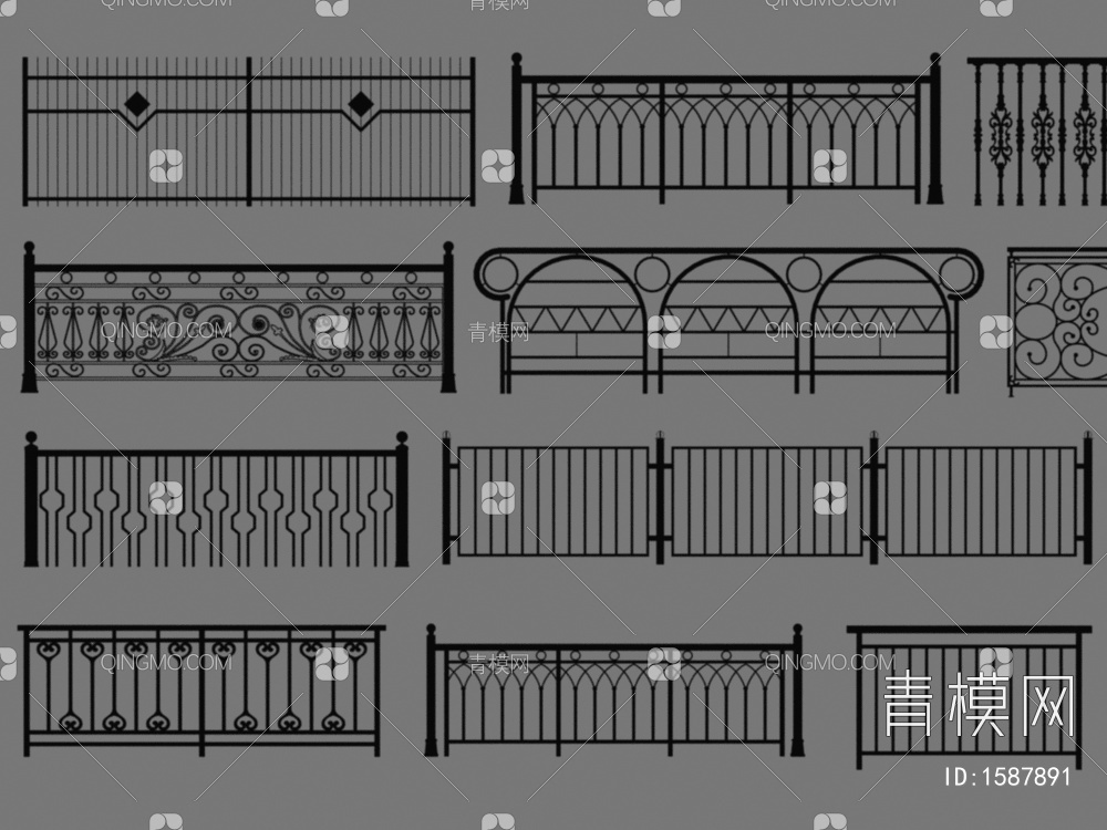 栏杆 护栏 围栏 防护栏 铁艺栏杆 阳台护栏3D模型下载【ID:1587891】