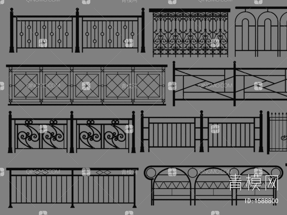 栏杆 护栏 围栏 防护栏 铁艺栏杆 阳台护栏3D模型下载【ID:1588800】