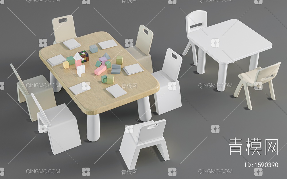 儿童桌椅 儿童家具SU模型下载【ID:1590390】