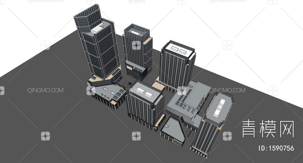 高层办公楼 公寓  产业园 总部基地SU模型下载【ID:1590756】