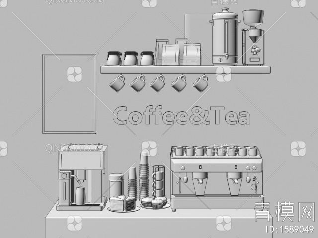 咖啡机 咖啡杯 面包点心3D模型下载【ID:1589049】