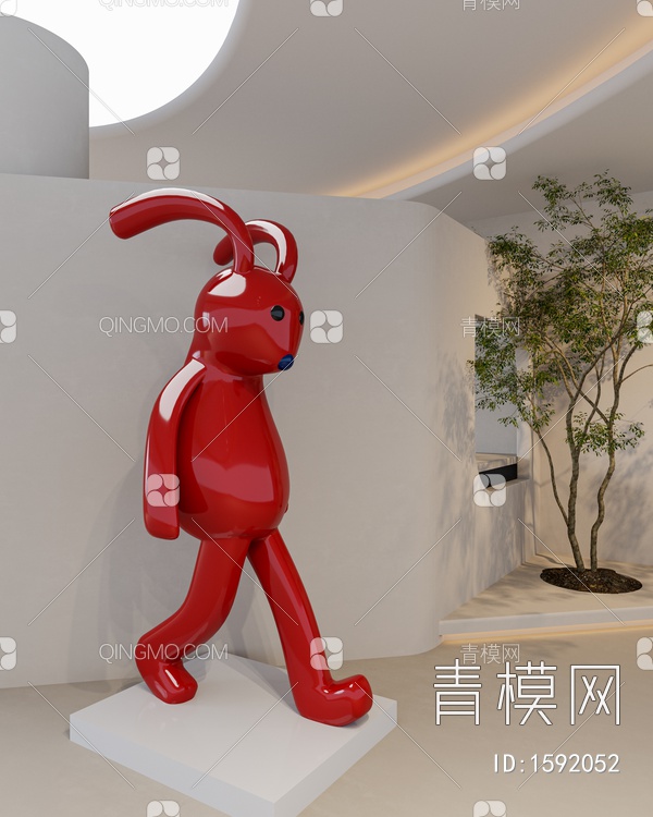 红色兔子雕塑3D模型下载【ID:1592052】