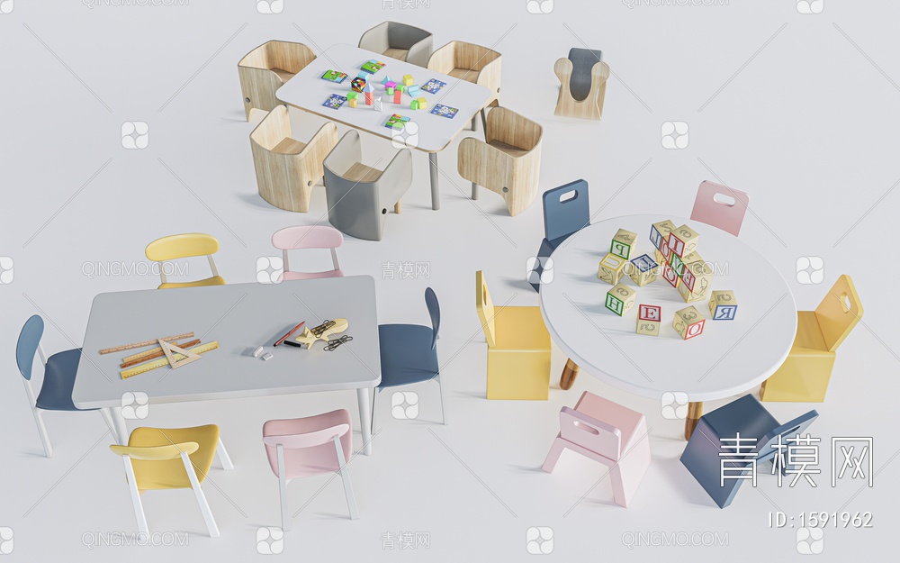 儿童桌椅 儿童家具SU模型下载【ID:1591962】