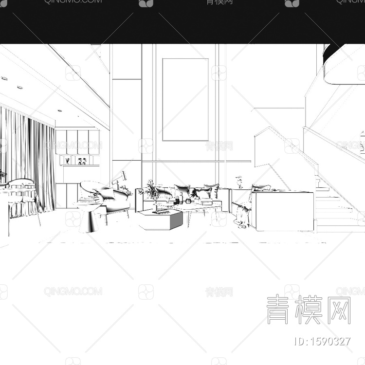 复式客餐厅全景3D模型下载【ID:1590327】