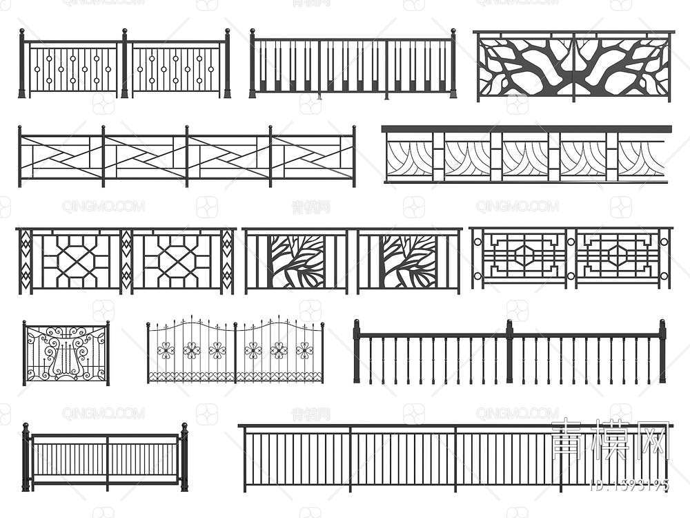 栏杆 护栏 围栏 防护栏 铁艺栏杆 阳台护栏SU模型下载【ID:1593195】