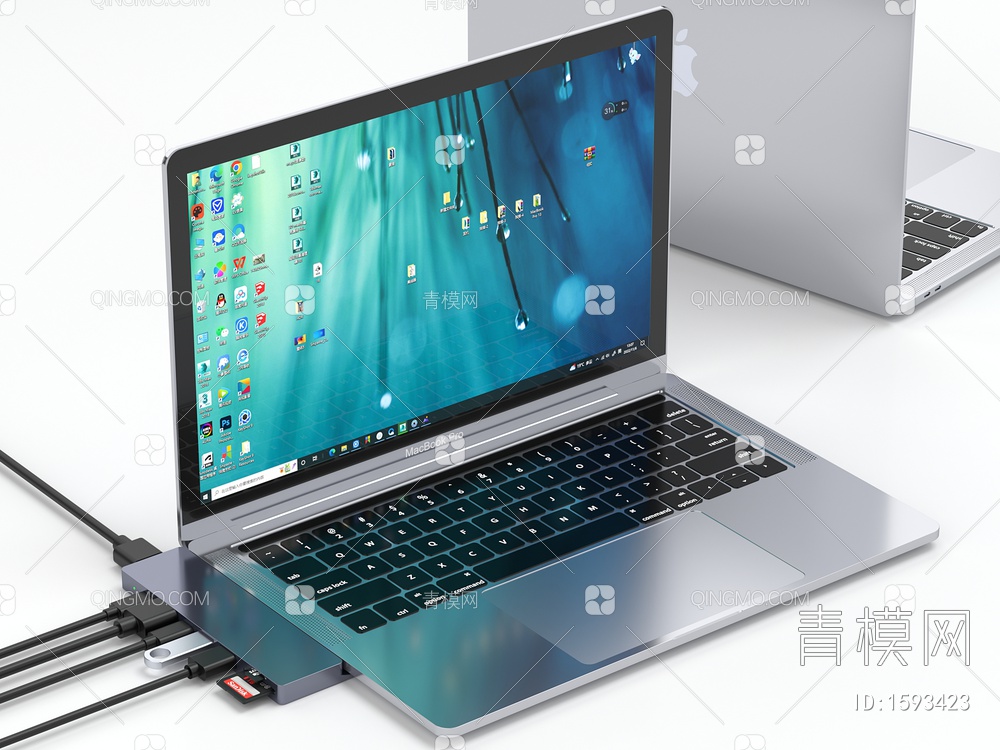 苹果笔记本电脑 数据线 USB接头 内存卡 U盘 SD卡 扩展坞 集线器3D模型下载【ID:1593423】