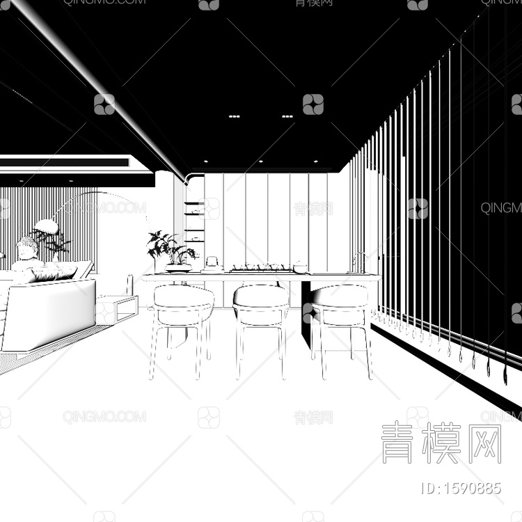 客餐厅全景3D模型下载【ID:1590885】