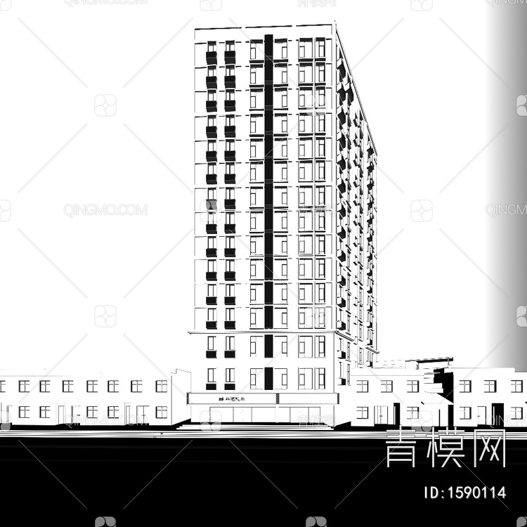 酒店公寓外观3D模型下载【ID:1590114】
