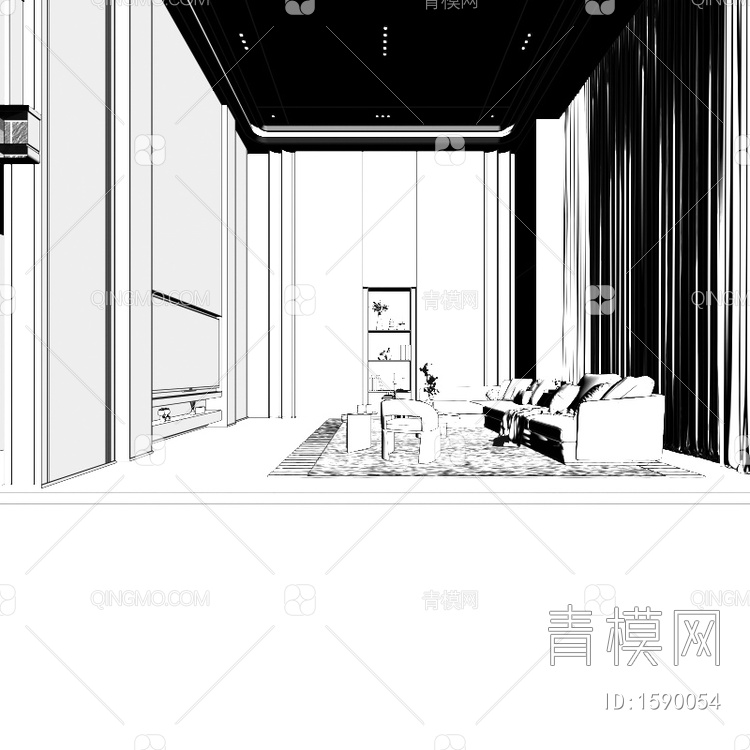 别墅客厅3D模型下载【ID:1590054】