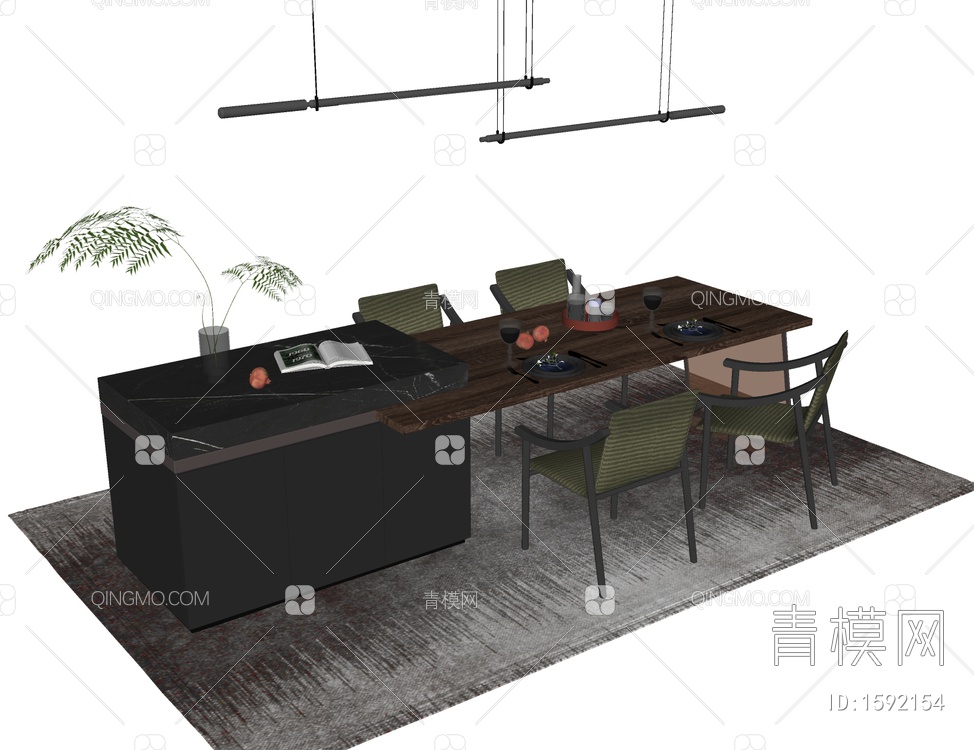 餐桌椅组合SU模型下载【ID:1592154】