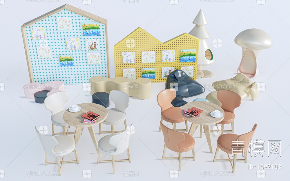 儿童桌椅 儿童家具SU模型下载【ID:1592103】