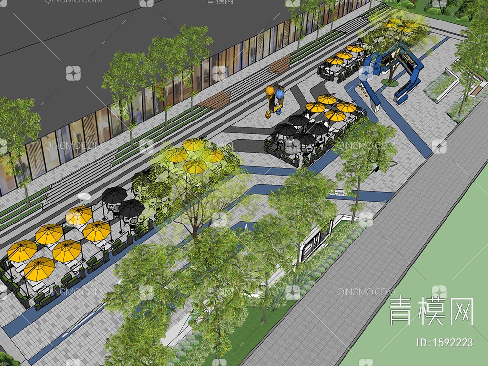 商业广场景观 商业外摆空间 生态商业综合体景观广场SU模型下载【ID:1592223】