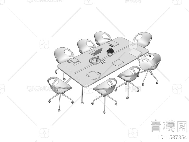 会议桌椅组合 洽谈桌椅3D模型下载【ID:1587354】