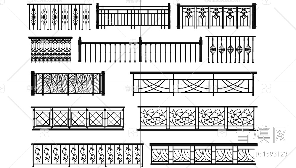 栏杆 护栏 围栏 防护栏 铁艺栏杆 阳台护栏SU模型下载【ID:1593123】