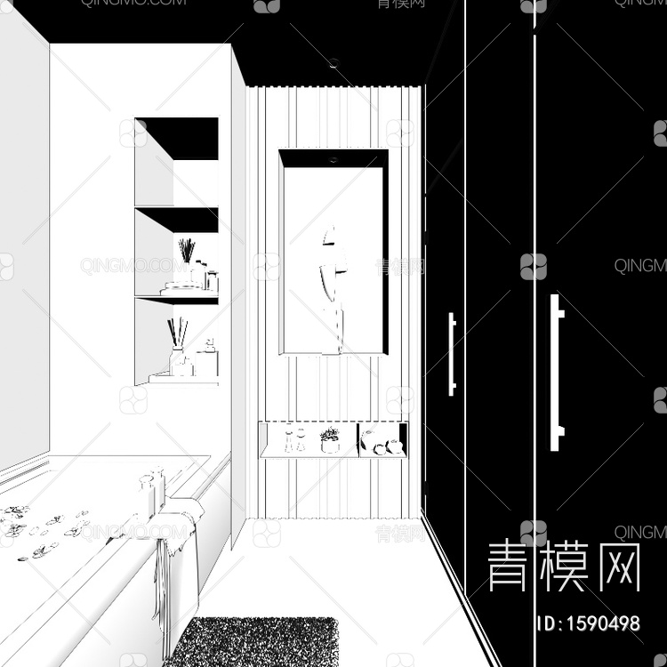 卧室 卫生间 更衣室全景3D模型下载【ID:1590498】