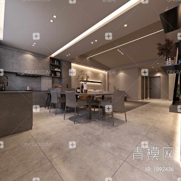 客餐厅 厨房3D模型下载【ID:1592436】