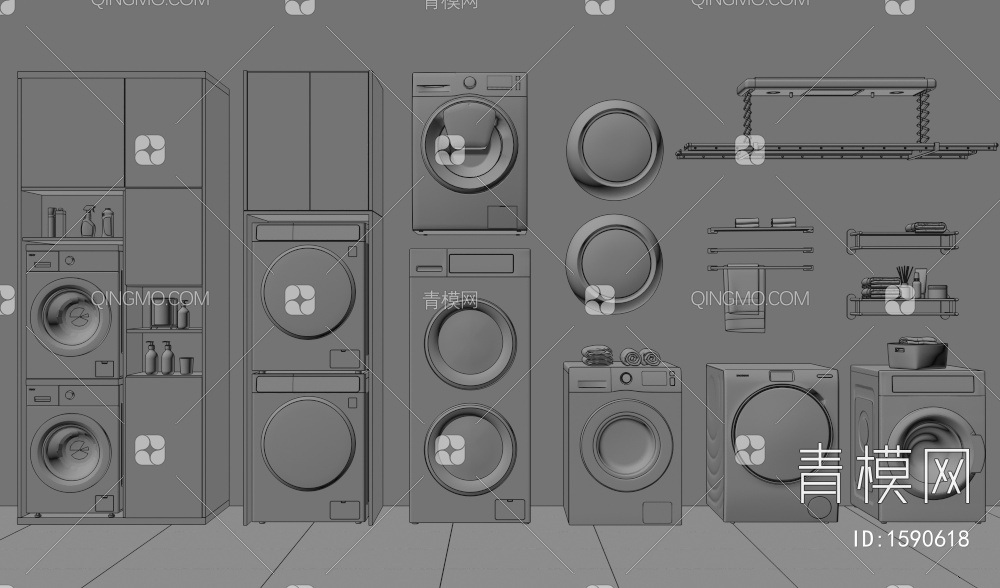 洗衣机组合3D模型下载【ID:1590618】