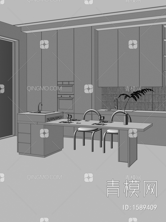 岛台餐桌椅组合3D模型下载【ID:1589409】