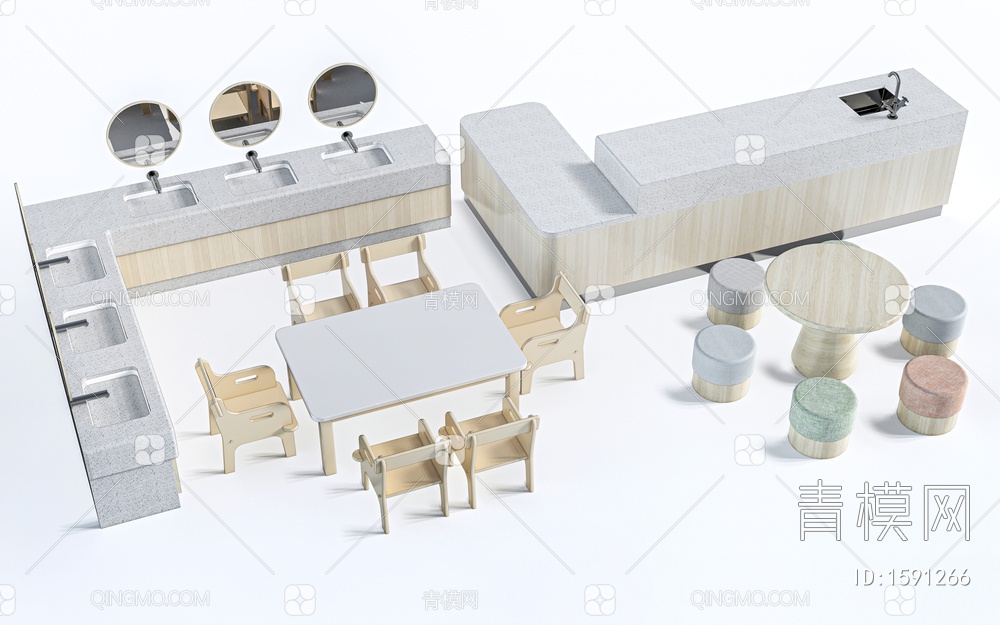 儿童桌椅 儿童家具SU模型下载【ID:1591266】