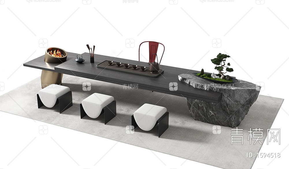 茶桌椅组合3D模型下载【ID:1594518】