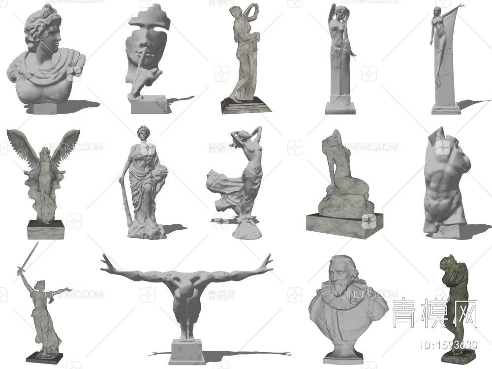 石膏人物雕像雕塑 艺术摆件SU模型下载【ID:1593630】