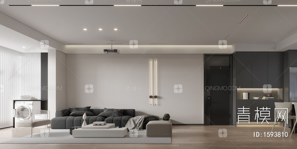 【黑白灰极简客餐厅 厨房3D模型】-现代CR有灯光有贴图MAX2016黑白灰极简客餐厅 厨房3d模型下载-ID1593810-免费3Dmax ...