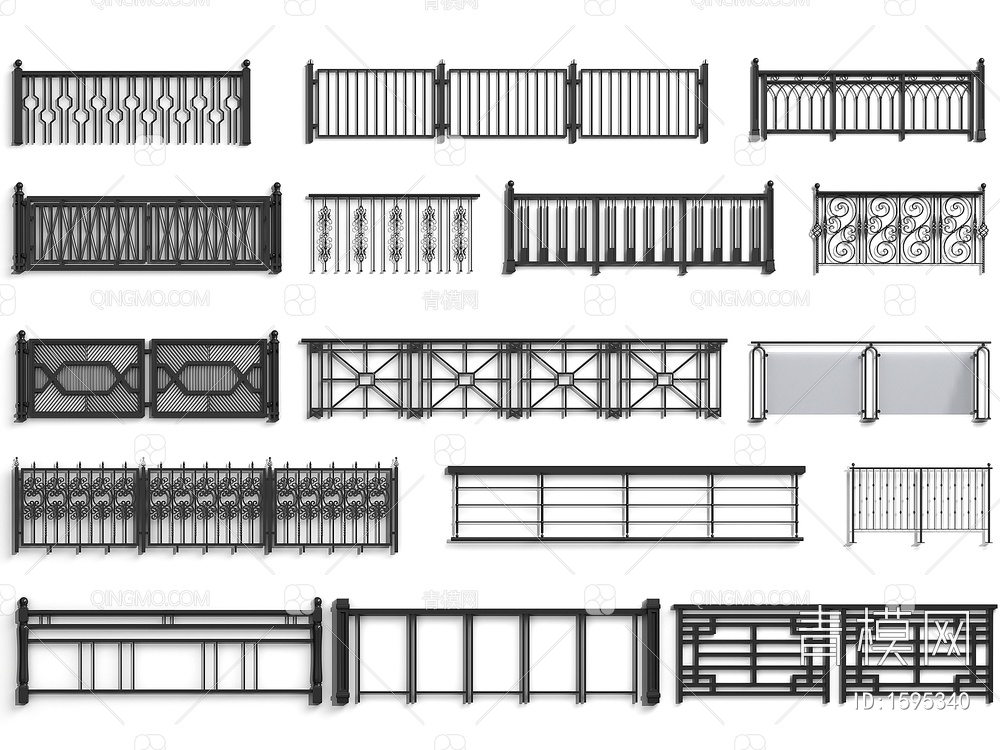 栏杆 护栏 围栏 防护栏 铁艺栏杆 阳台护栏3D模型下载【ID:1595340】