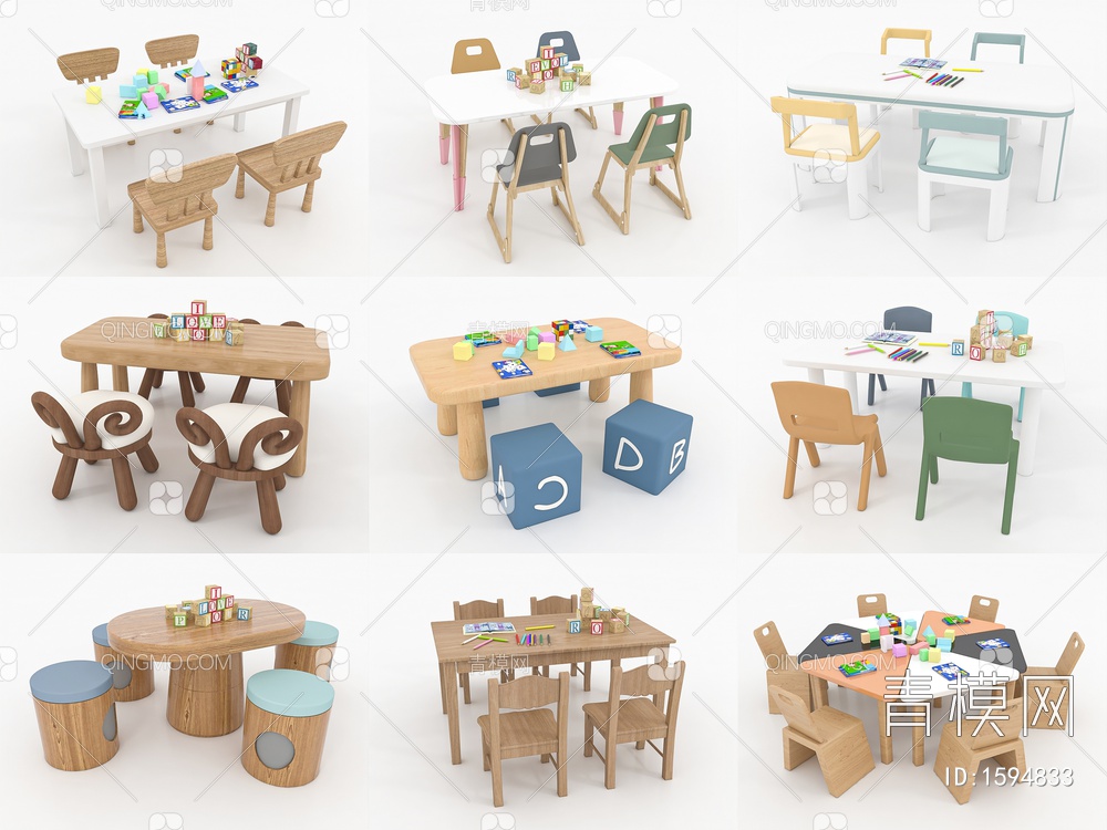儿童桌椅组合3D模型下载【ID:1594833】