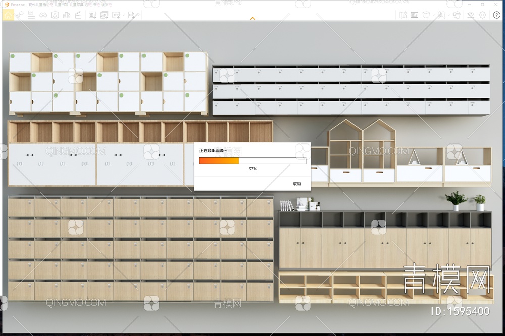 儿童储物柜 儿童书架 儿童家具 边柜 书柜 装饰柜SU模型下载【ID:1595400】