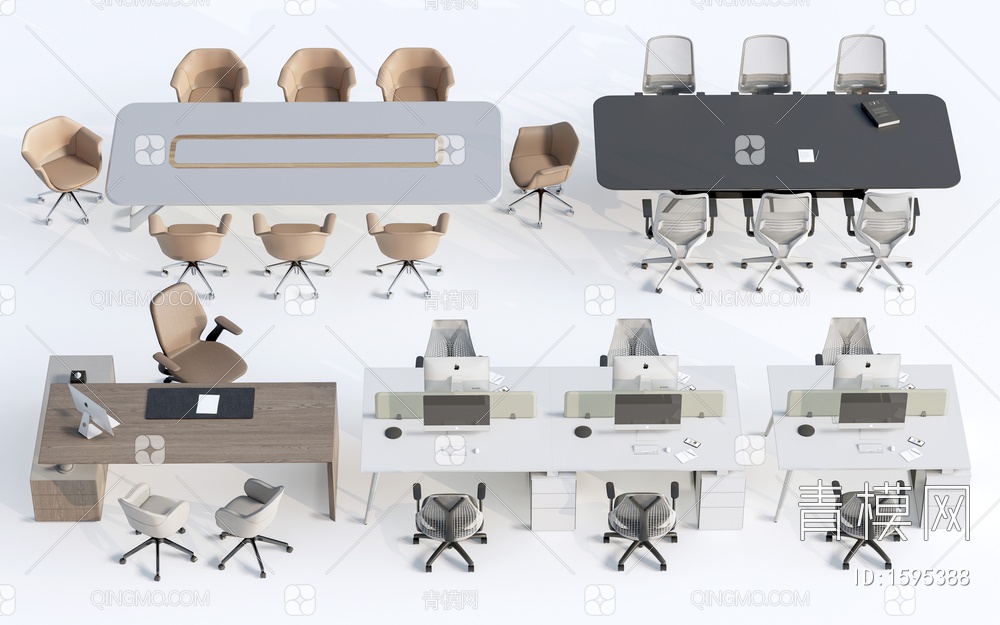 办公桌椅 办公家具 会议桌椅SU模型下载【ID:1595388】