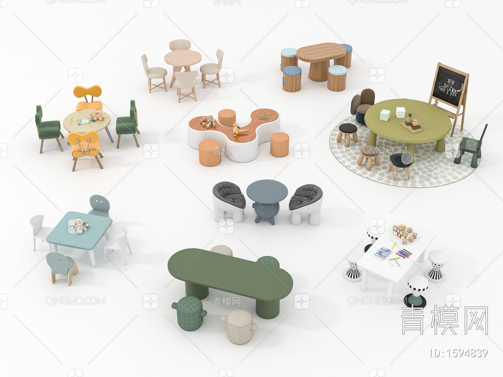 儿童桌椅组合3D模型下载【ID:1594839】
