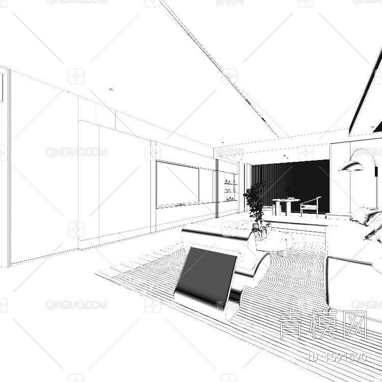 客餐厅 厨房 书房3D模型下载【ID:1591590】