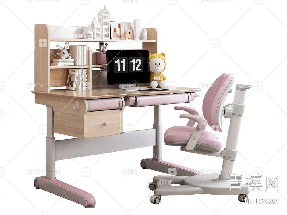 儿童书桌椅 升降书桌3D模型下载【ID:1596204】